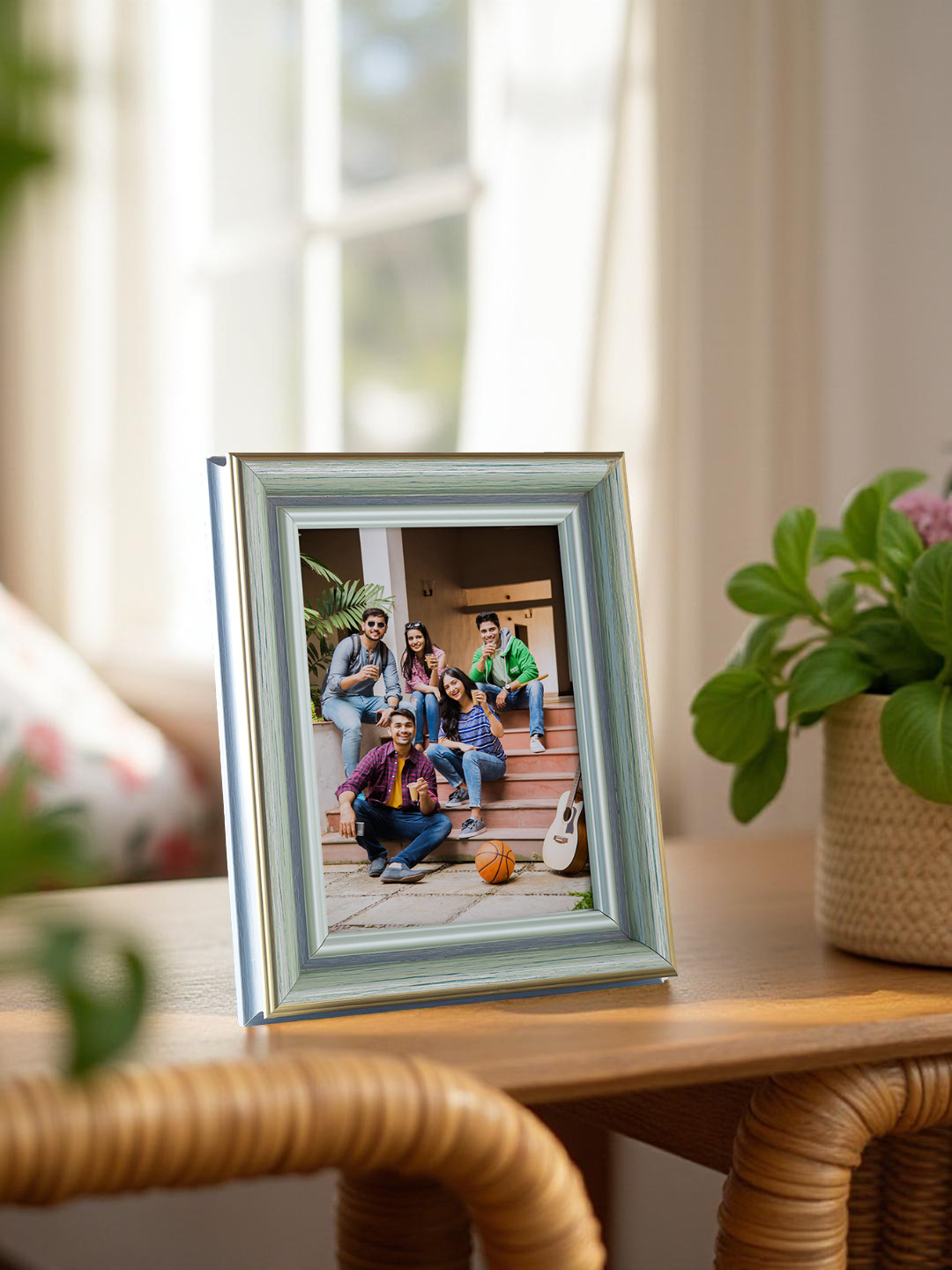 Golden Peacock Blue MDF Rectangular Table Photo Frame