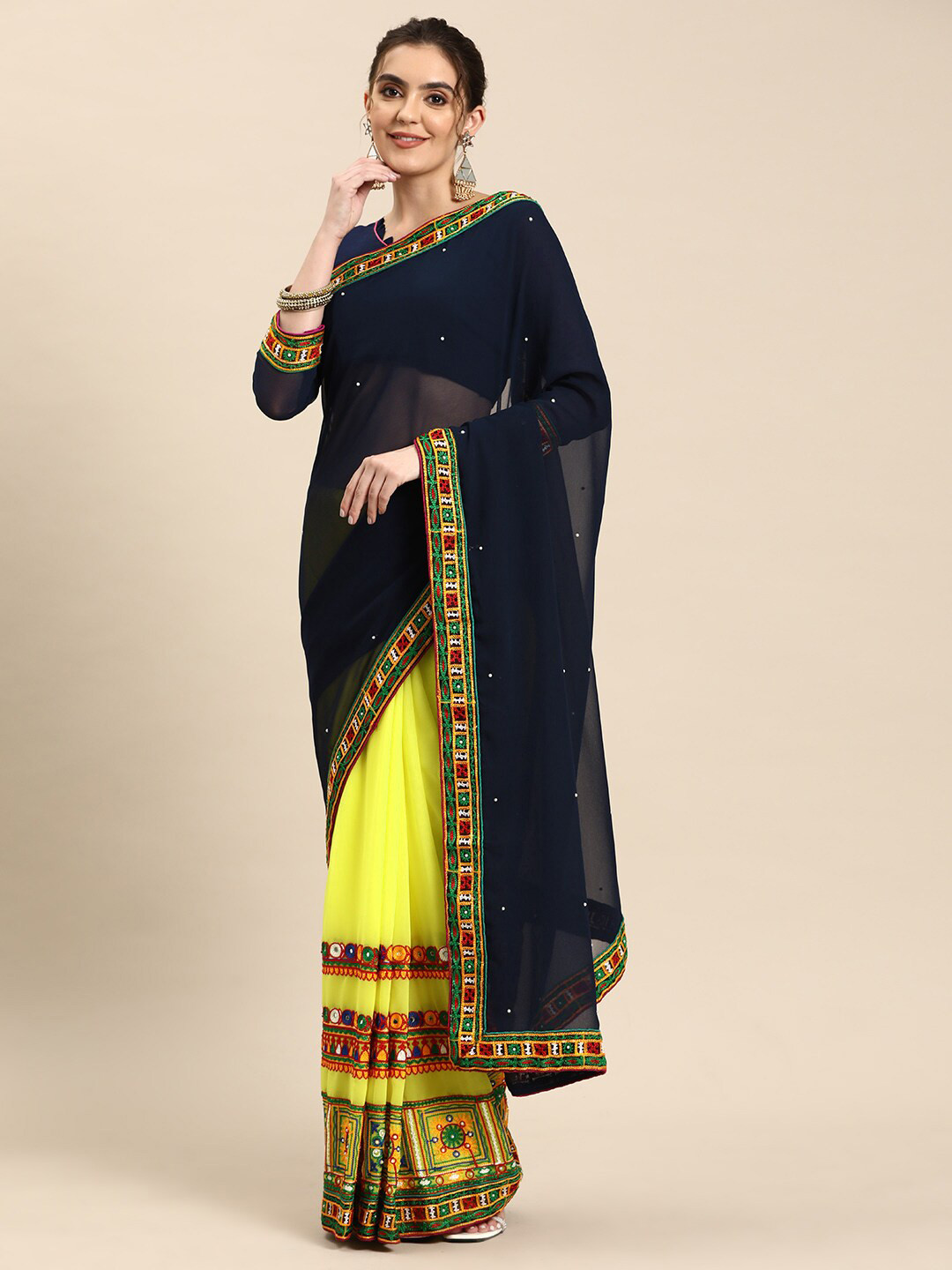 KALINI Beads and Stones Half and Half Saree