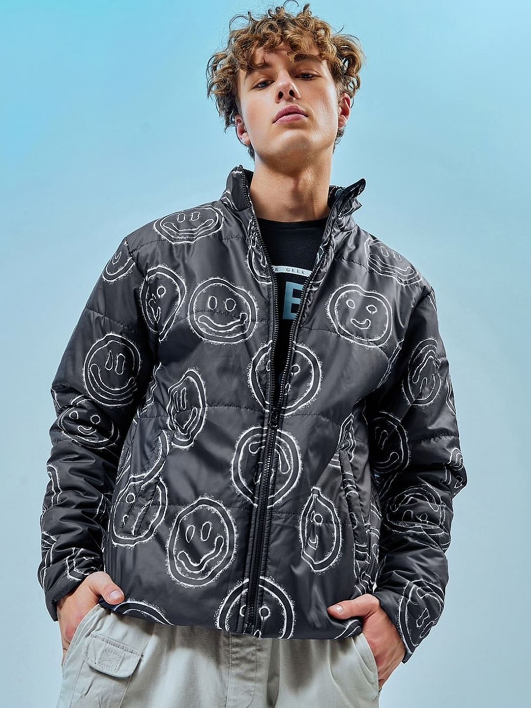 Bewakoof All Over Conversational Printed Oversized Puffer Jacket