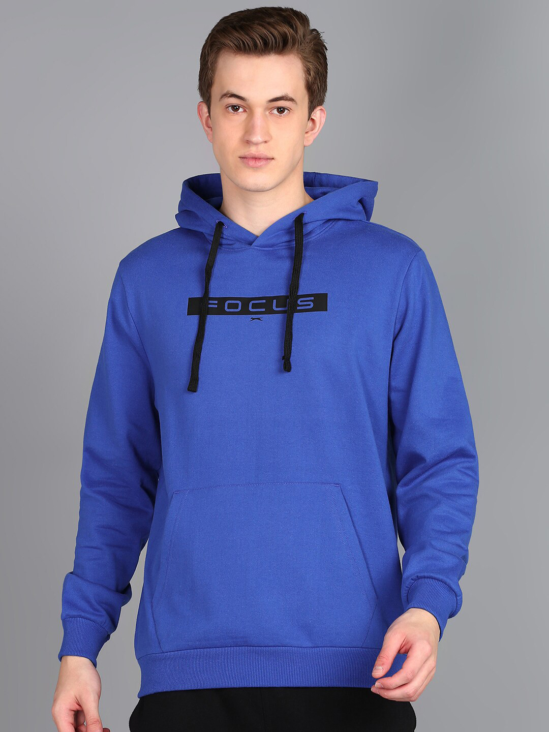 Slazenger Typography Printed Hooded Long Sleeves Fleece Pullover Sweatshirt