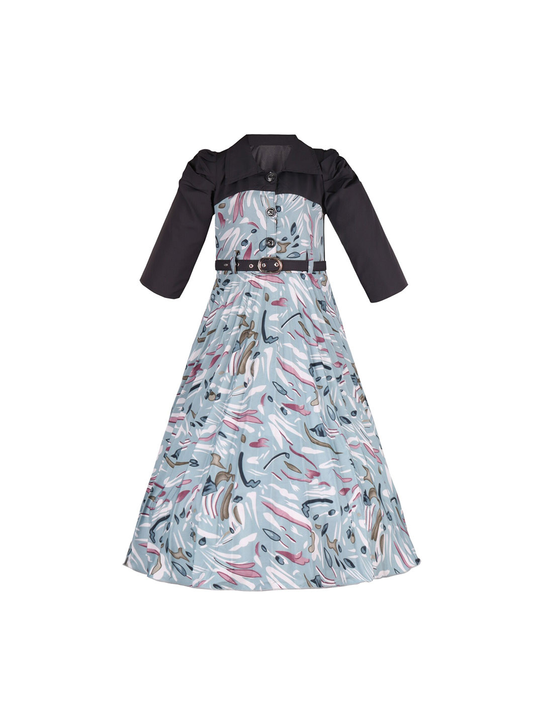 Wish Karo Girls Abstract Printed Shirt Collar Silk A-Line Dress
