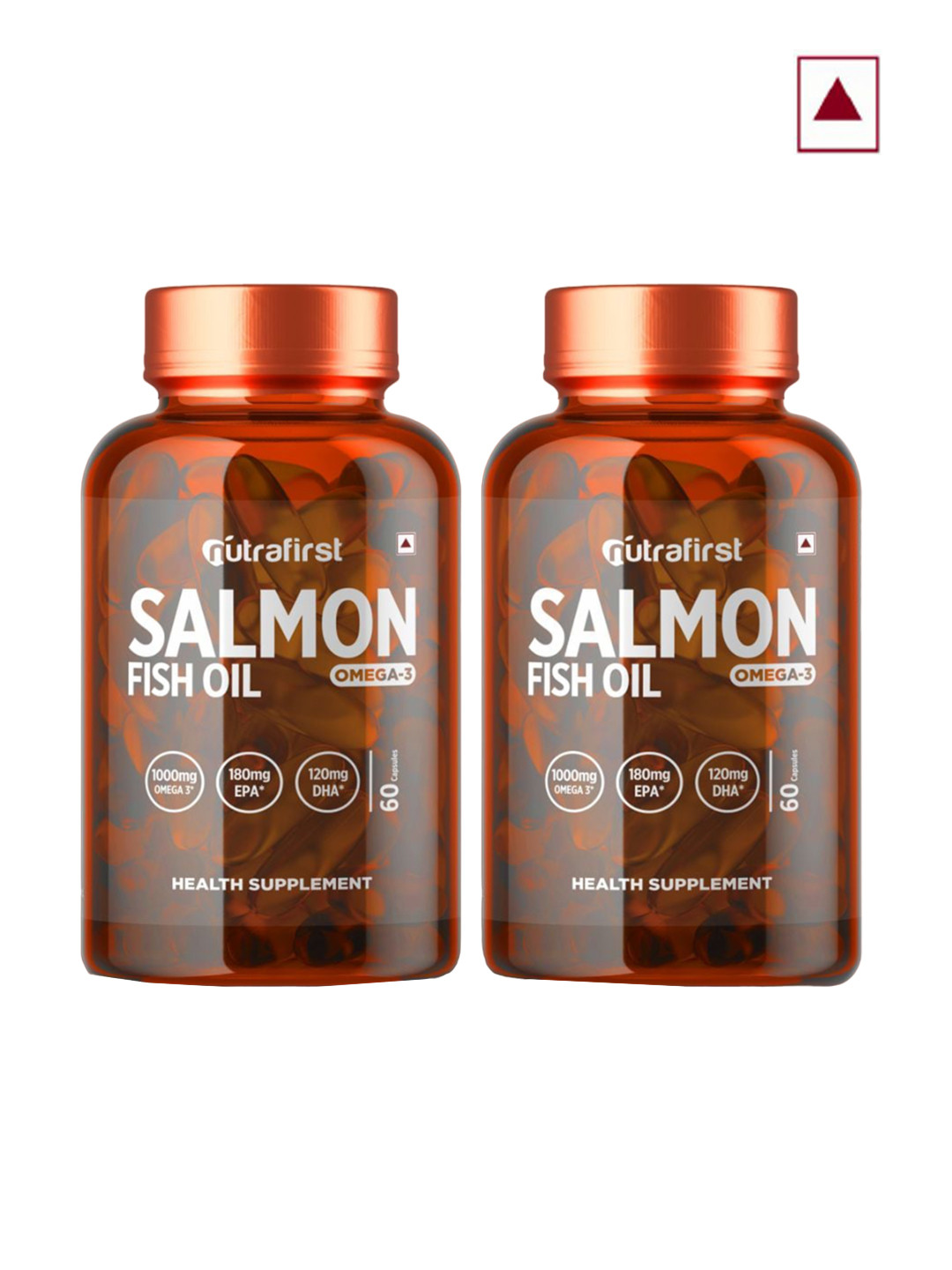 Nirvasa Set Of 2 Salmon Fish Oil Omega 3 Softgel Capsules For Heart & Brain - 60 Pcs Each