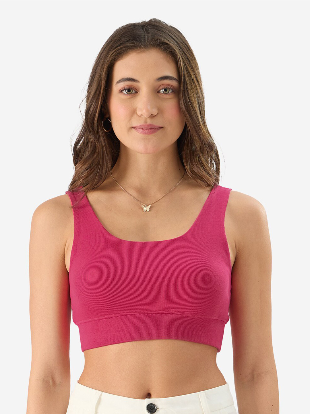 The Souled Store Pink Full Coverage Pure Cotton Bralette Top