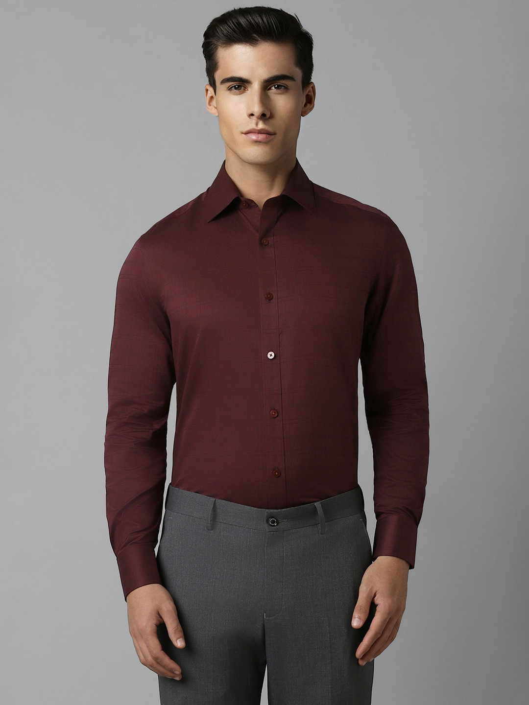 Louis Philippe Men Maroon Checked Formal Shirt