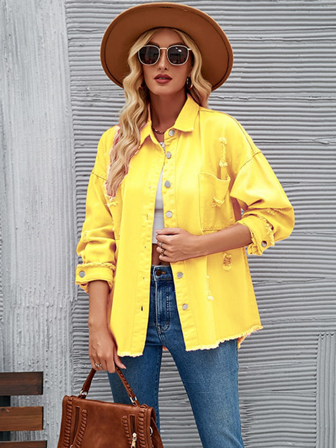 StyleCast Yellow Spread Collar Denim Jacket