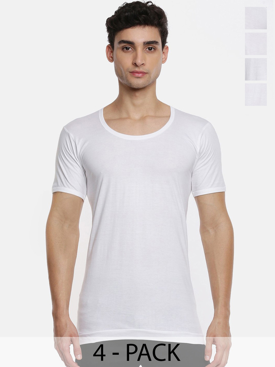 Ramraj Pack of 4 Men White Round Neck Half Sleeve with Cotton Innerwear Vest