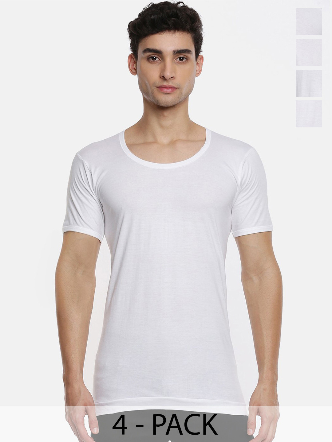 Ramraj Pack of 4 Men White Round Neck Half Sleeve with Cotton Innerwear Vest