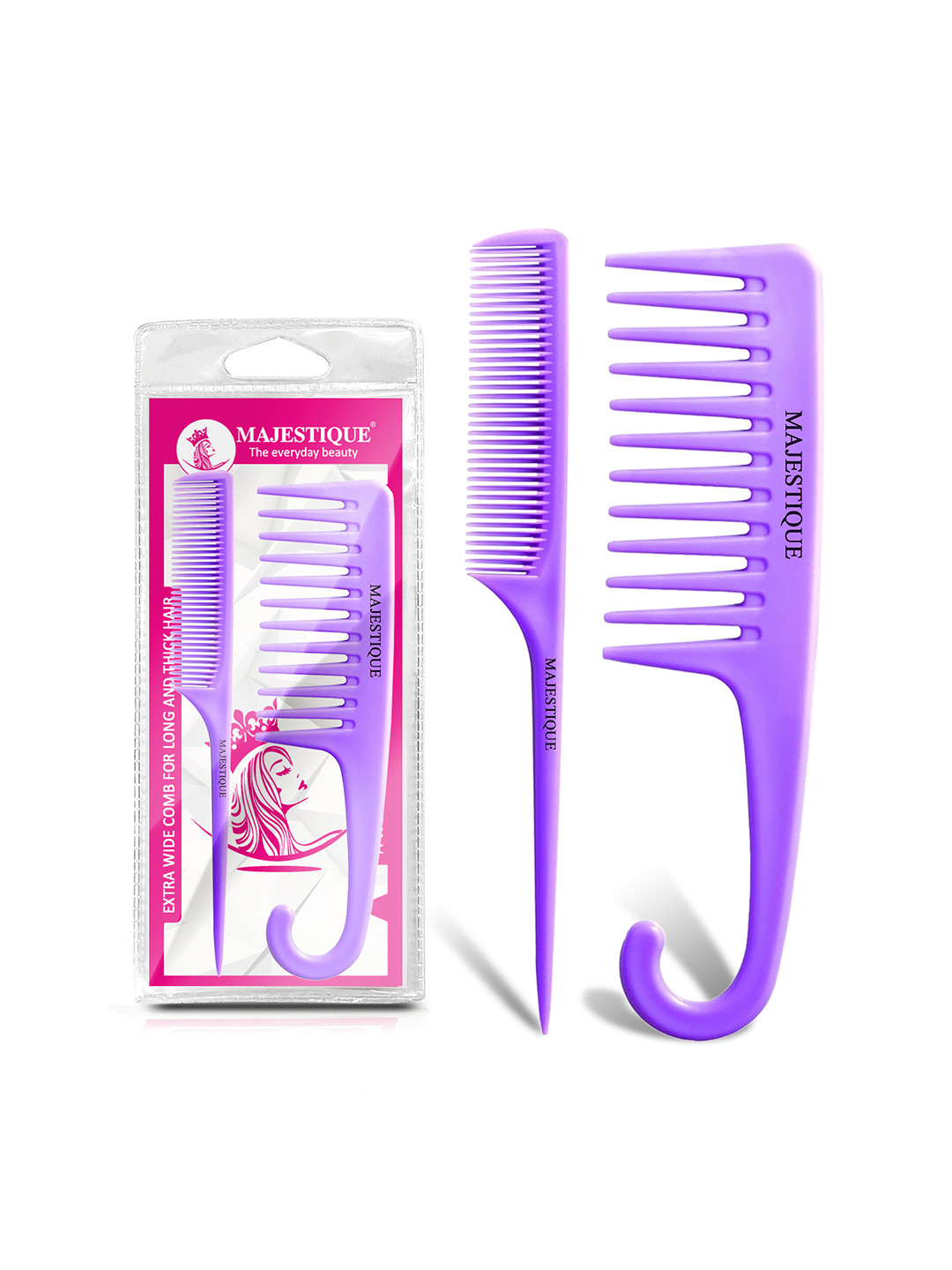 MAJESTIQUE Tail & Hang Loop Grooming Comb Set - Purple