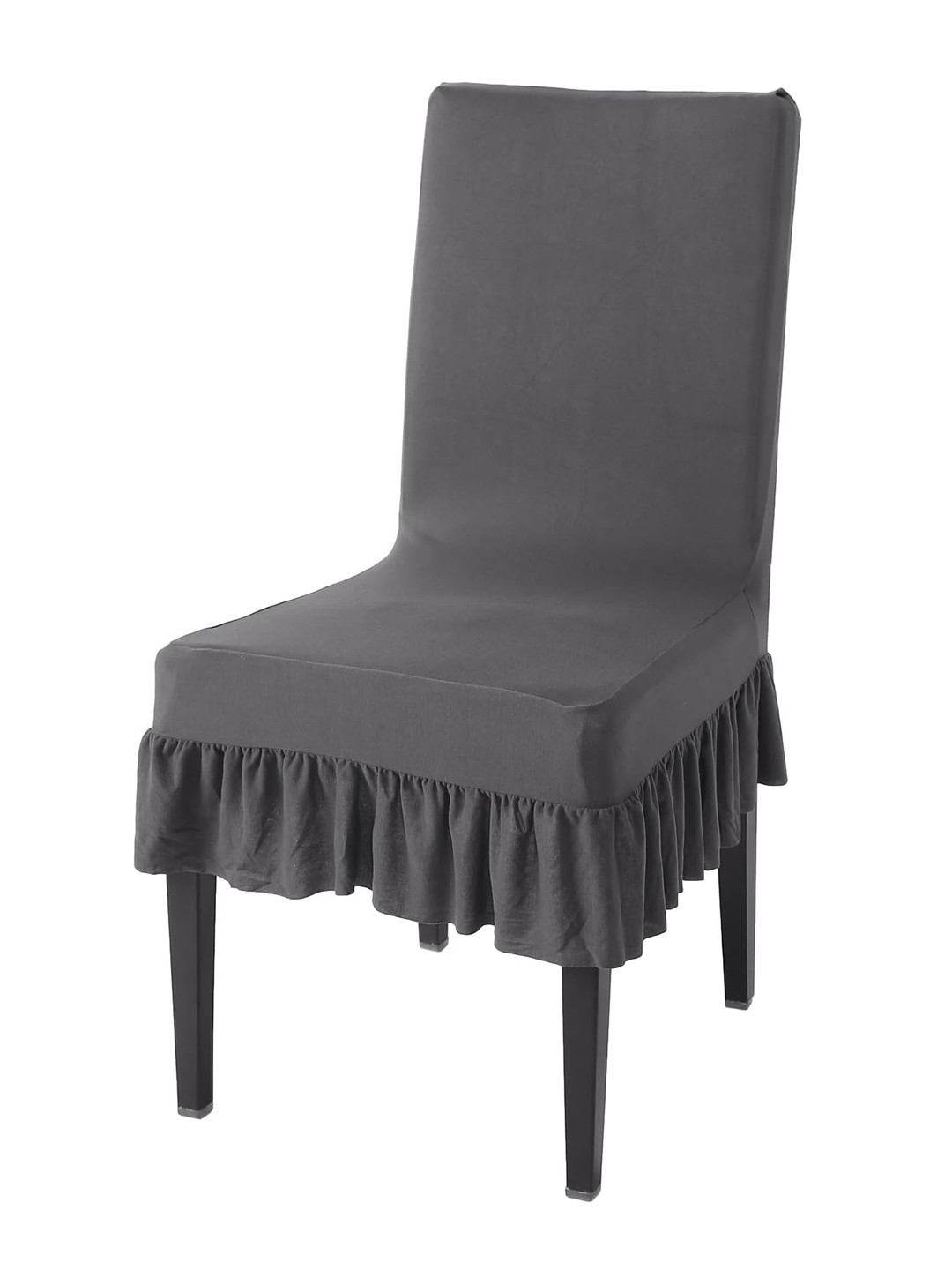 HOKIPO Grey Square Frilled Dining Chair Cover
