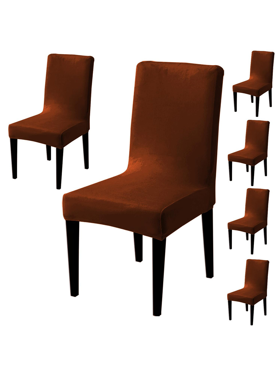 HOKIPO Rust Brown 6 Pieces 200 GSM Velvet Chair Covers
