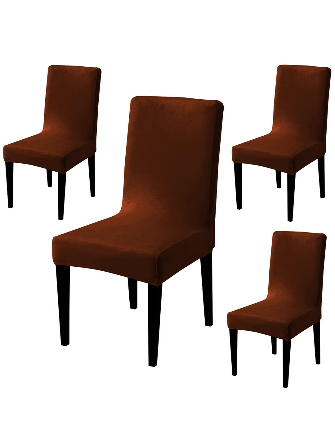 HOKIPO Rust Brown 4 Pieces Solid Velvet Chair Covers