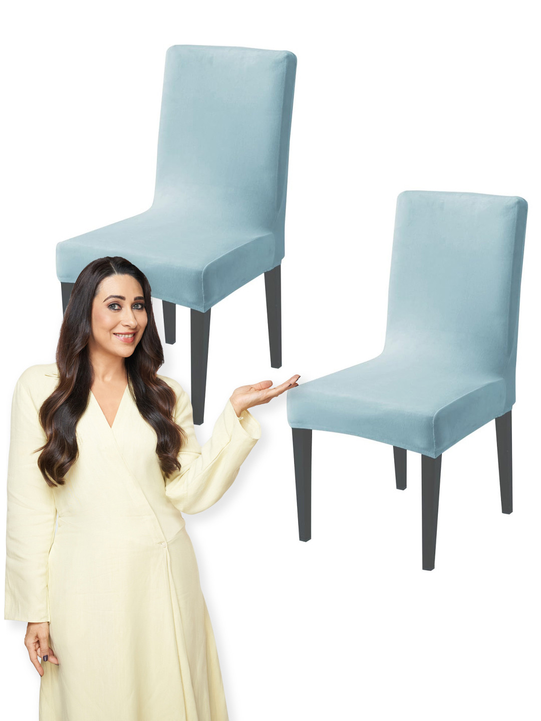 HOKIPO  Blue 2 Pieces Velvet Square Chair Covers 200 GSM