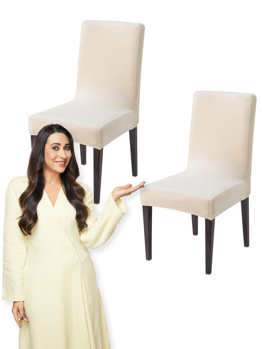 HOKIPO Beige 2 Piece 200 GSM Velvet Chair Covers