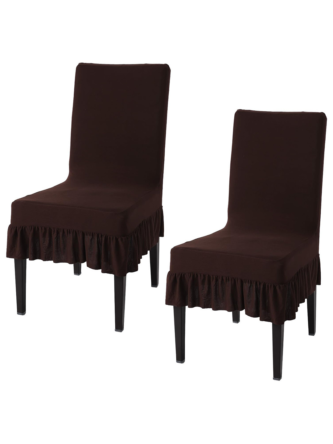 HOKIPO Coffee Brown 2 Pieces Frill Chair Covers
