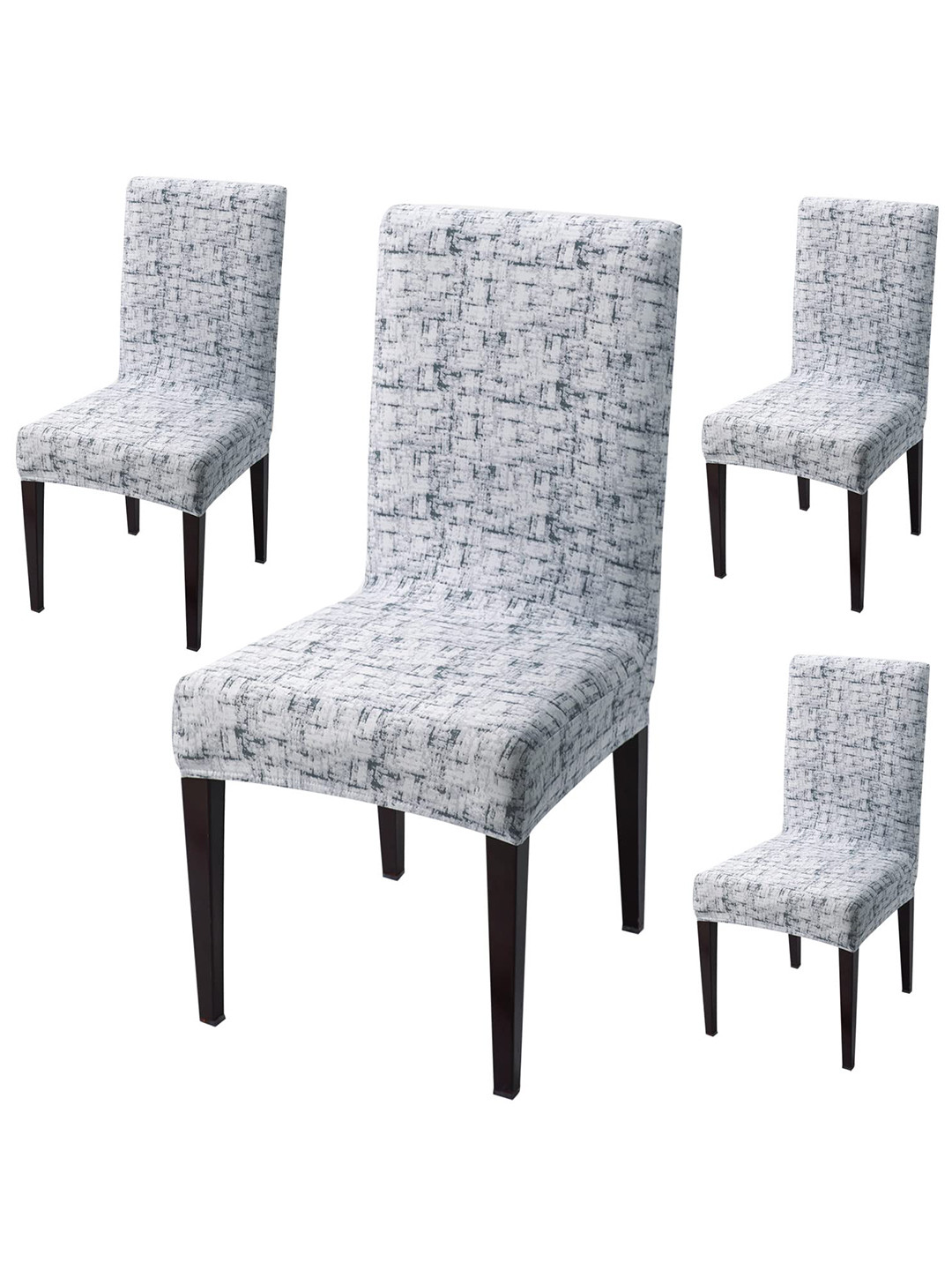 HOKIPO Grey 4 Pieces Printed Dining Chair Covers