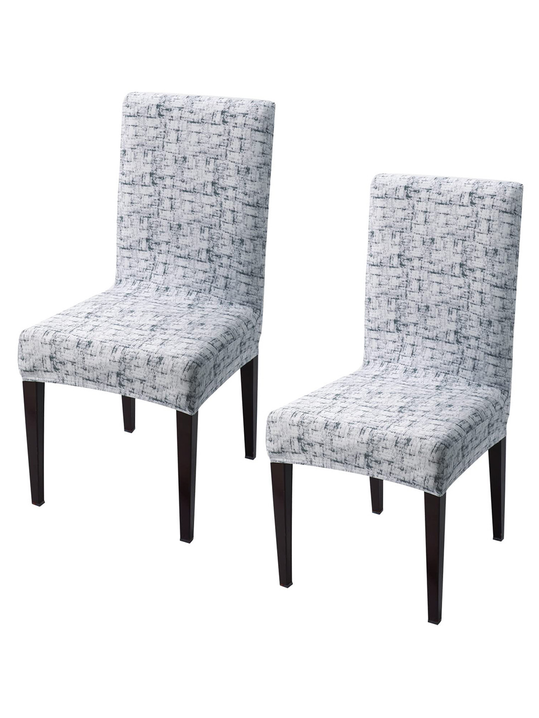 HOKIPO 2 Pcs Grey Printed Stretchable Dining Chair Covers