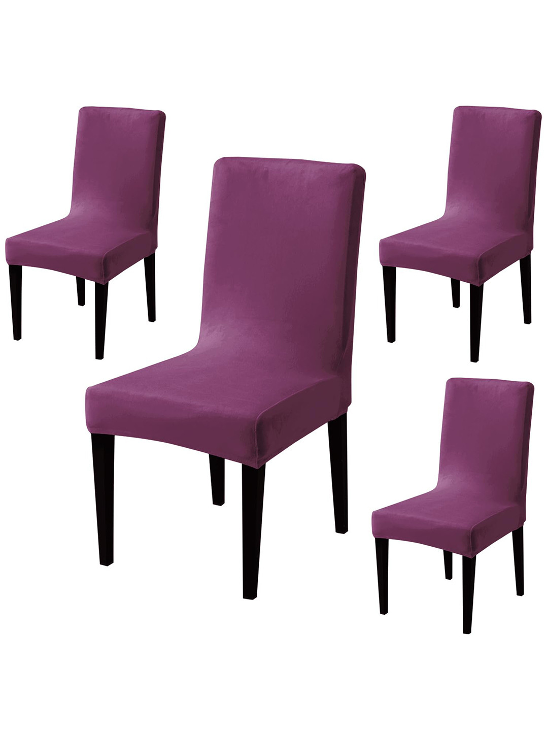 HOKIPO 4 Pcs Purple 200 GSM Velvet Chair Covers