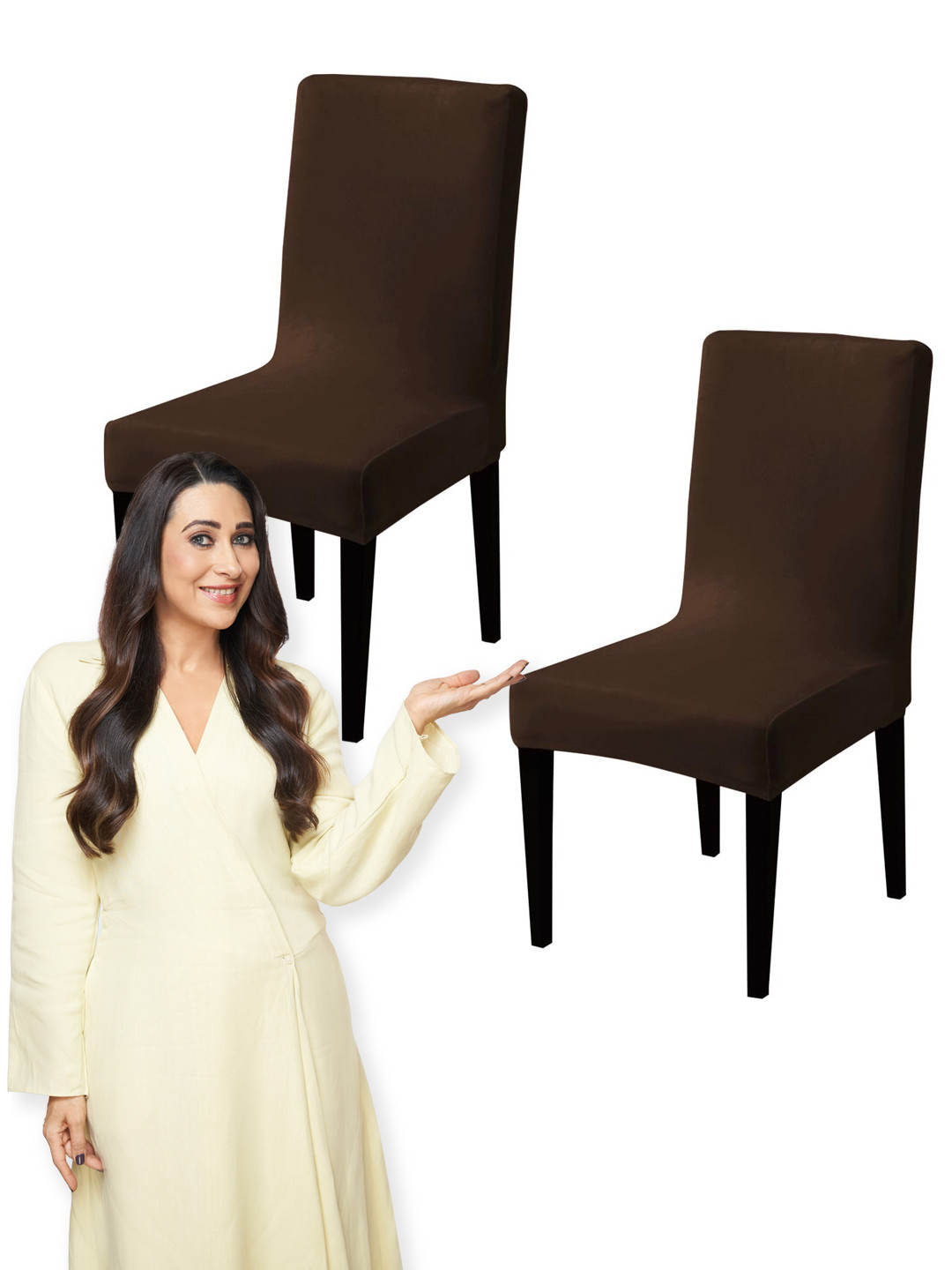 HOKIPO Brown 2 Pieces Velvet Chair Covers