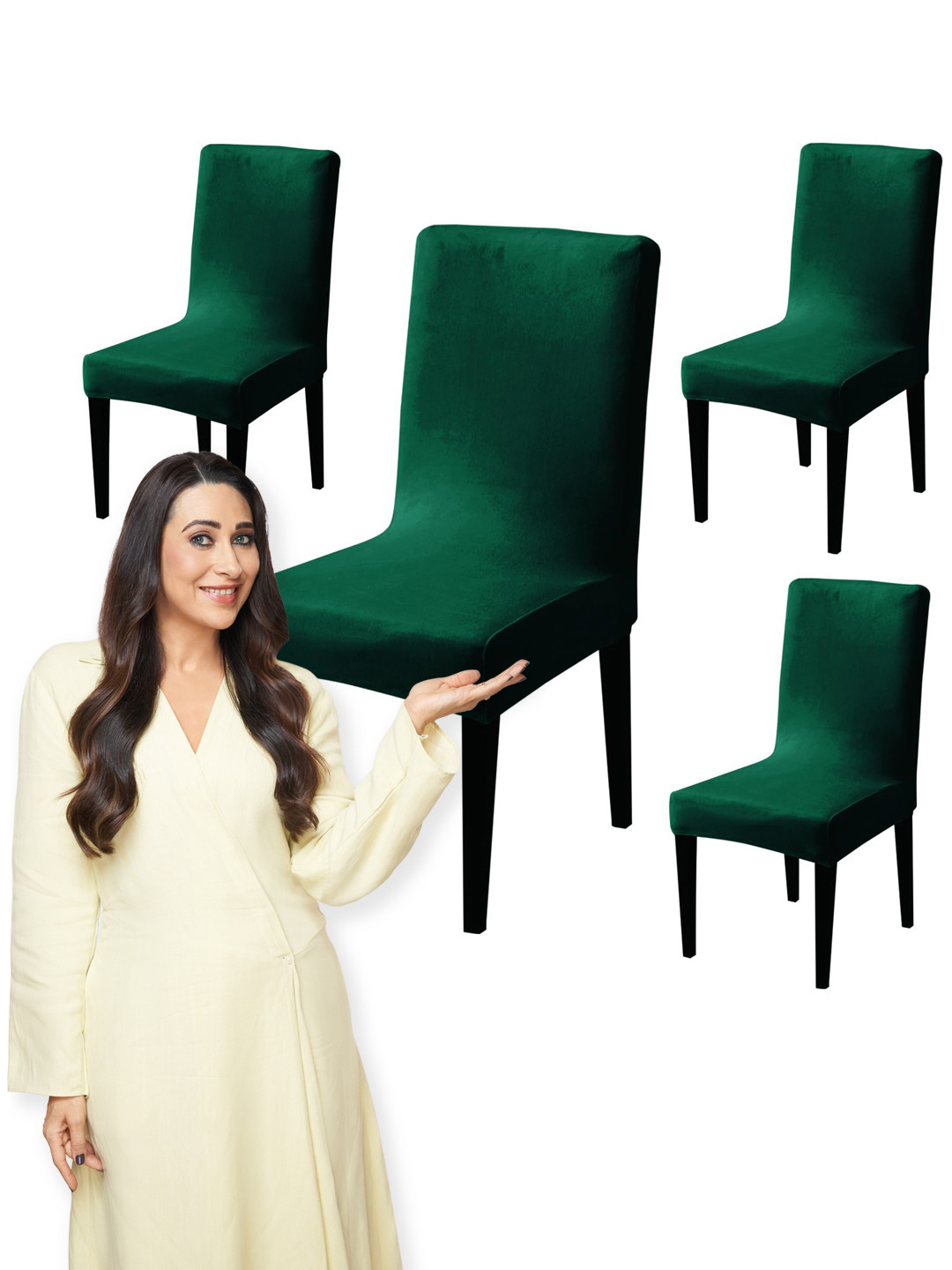HOKIPO 4 Pcs Green 200 GSM Velvet Chair Covers