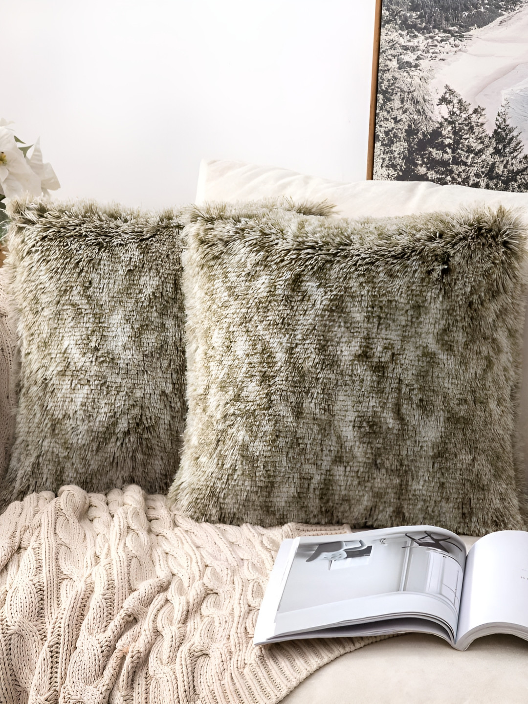 Vinayaka Fab Brown & White 2 Pieces Square Cushion Covers