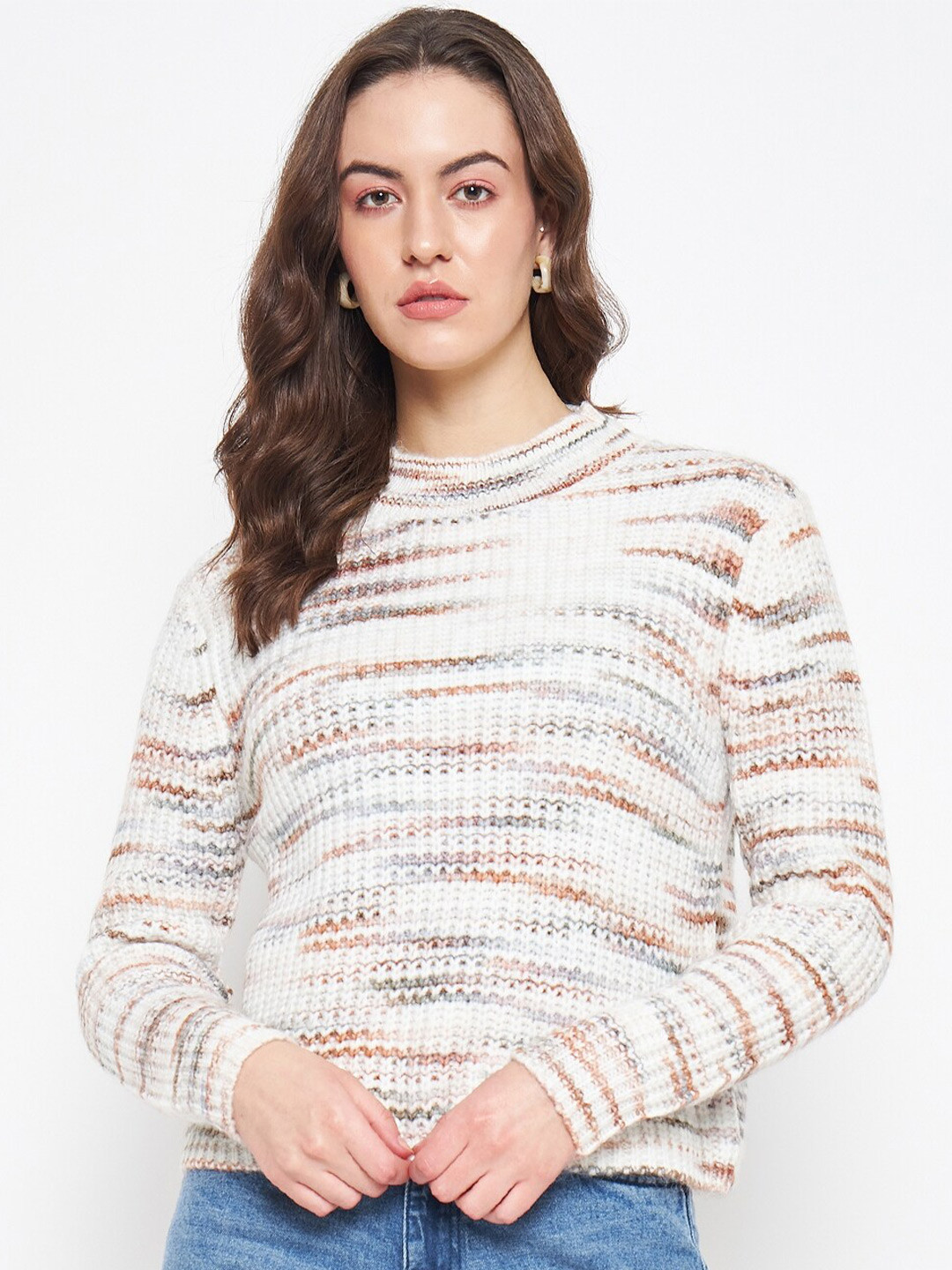 Madame Cable Knit Mock Collar Long Sleeves Pullover Sweater