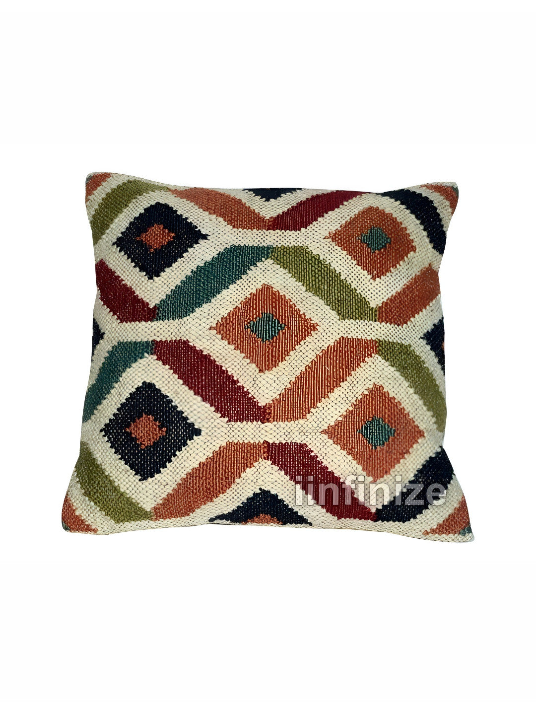 iinfinize Green and Orange Kilim Cushion Cover