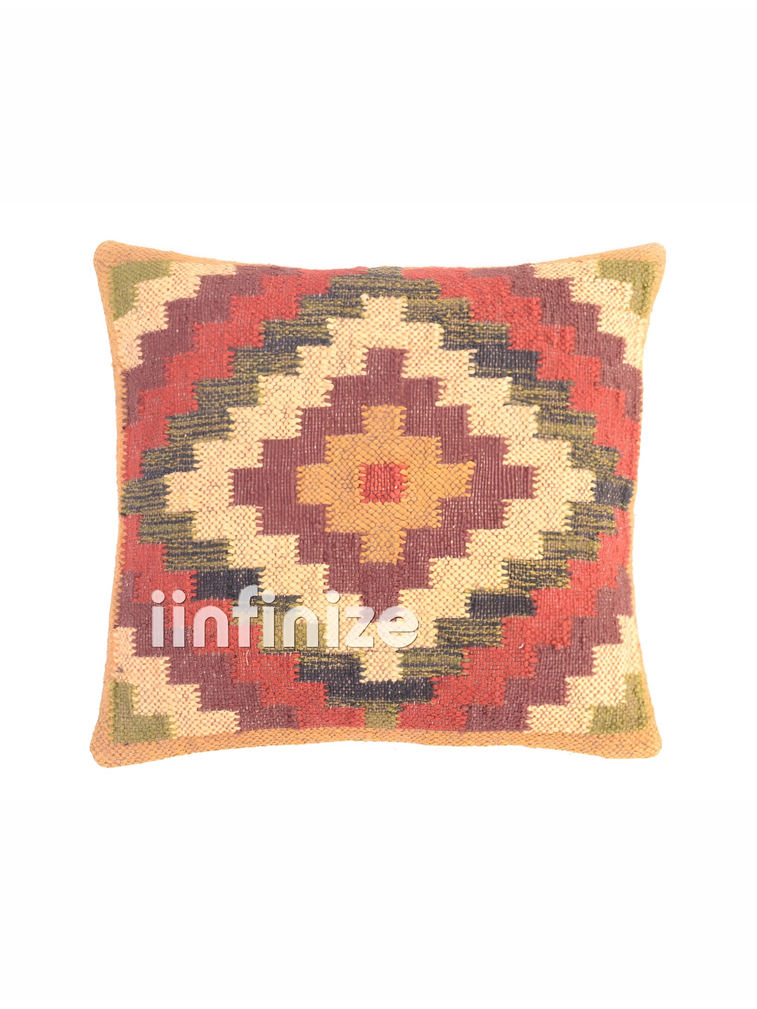 iinfinize Red Abstract Wool Washable Square Cushion Cover -18x18In