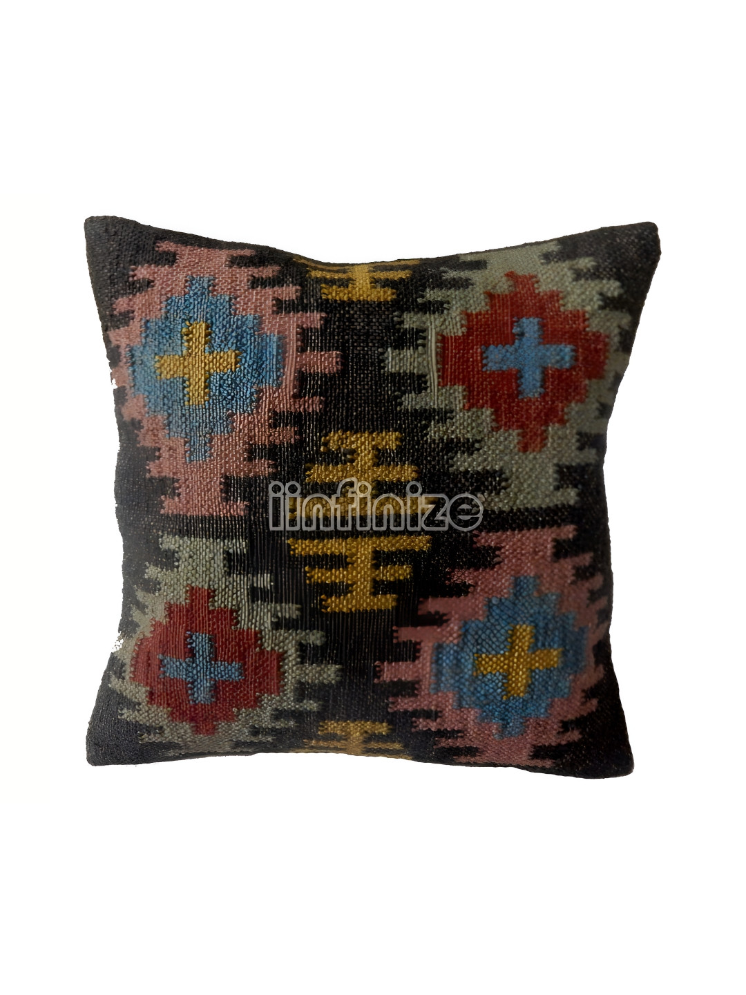 iinfinize Black and Blue Kilim Cushion Cover