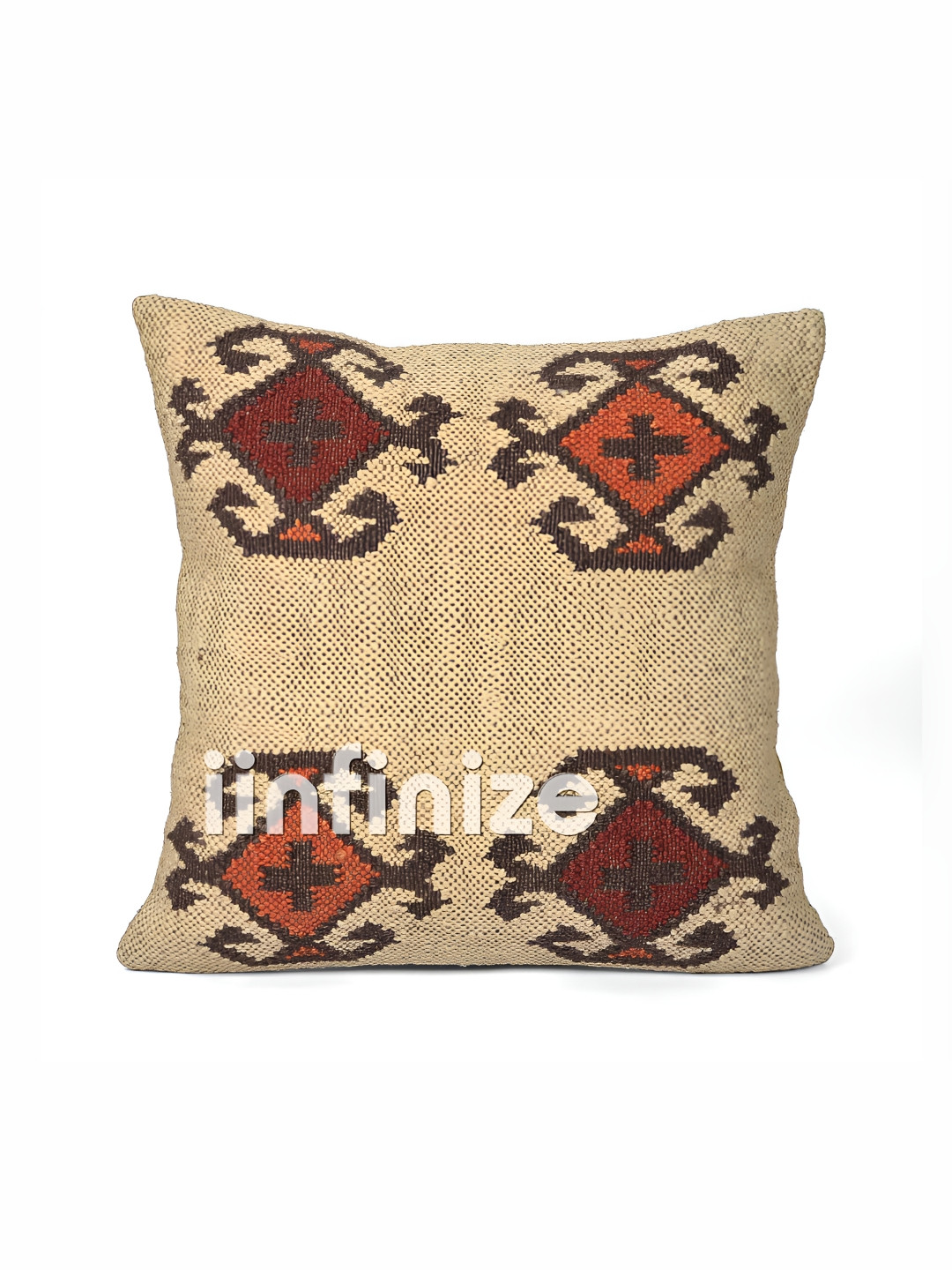 iinfinize Beige Abstract Wool Washable Square Cushion Cover - 18 x 18 Inches
