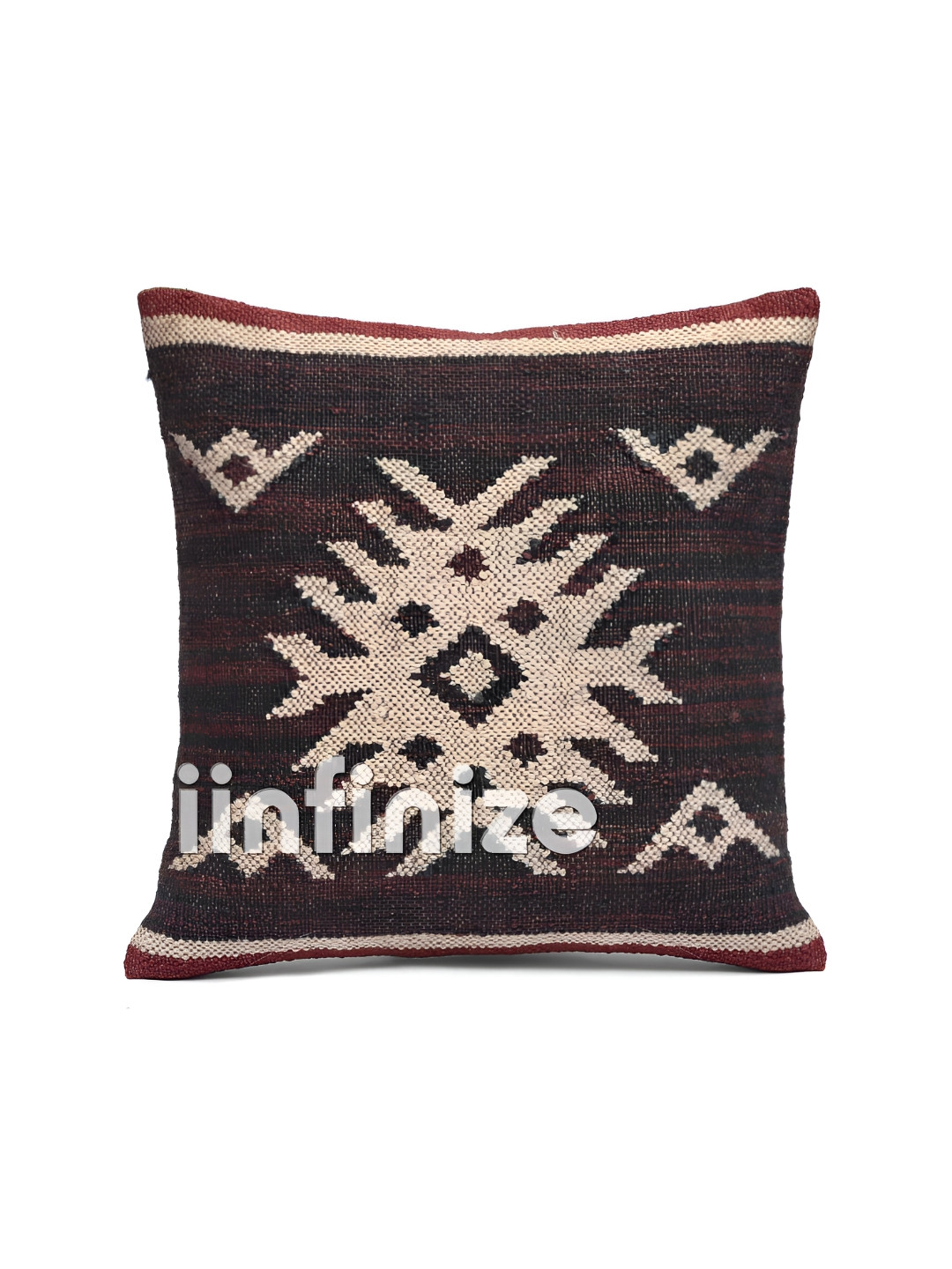 iinfinize Black and Peach Kilim Cushion Cover
