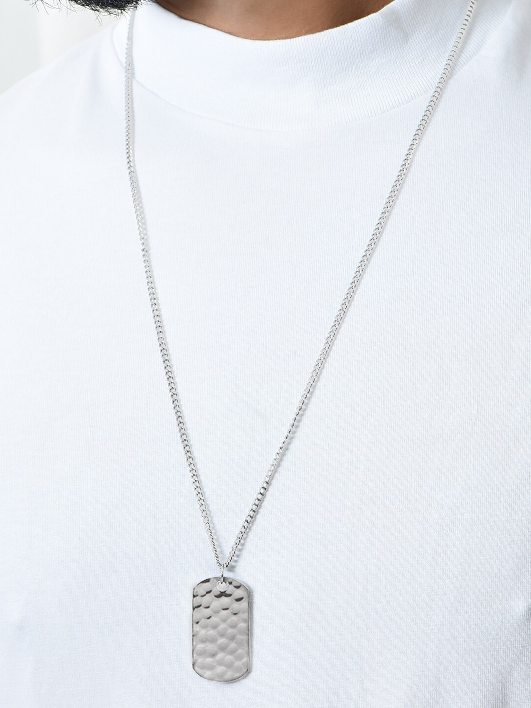 The Bro Code Silver-Toned Dog Tag Charm Pendant & Cuban Link Chain