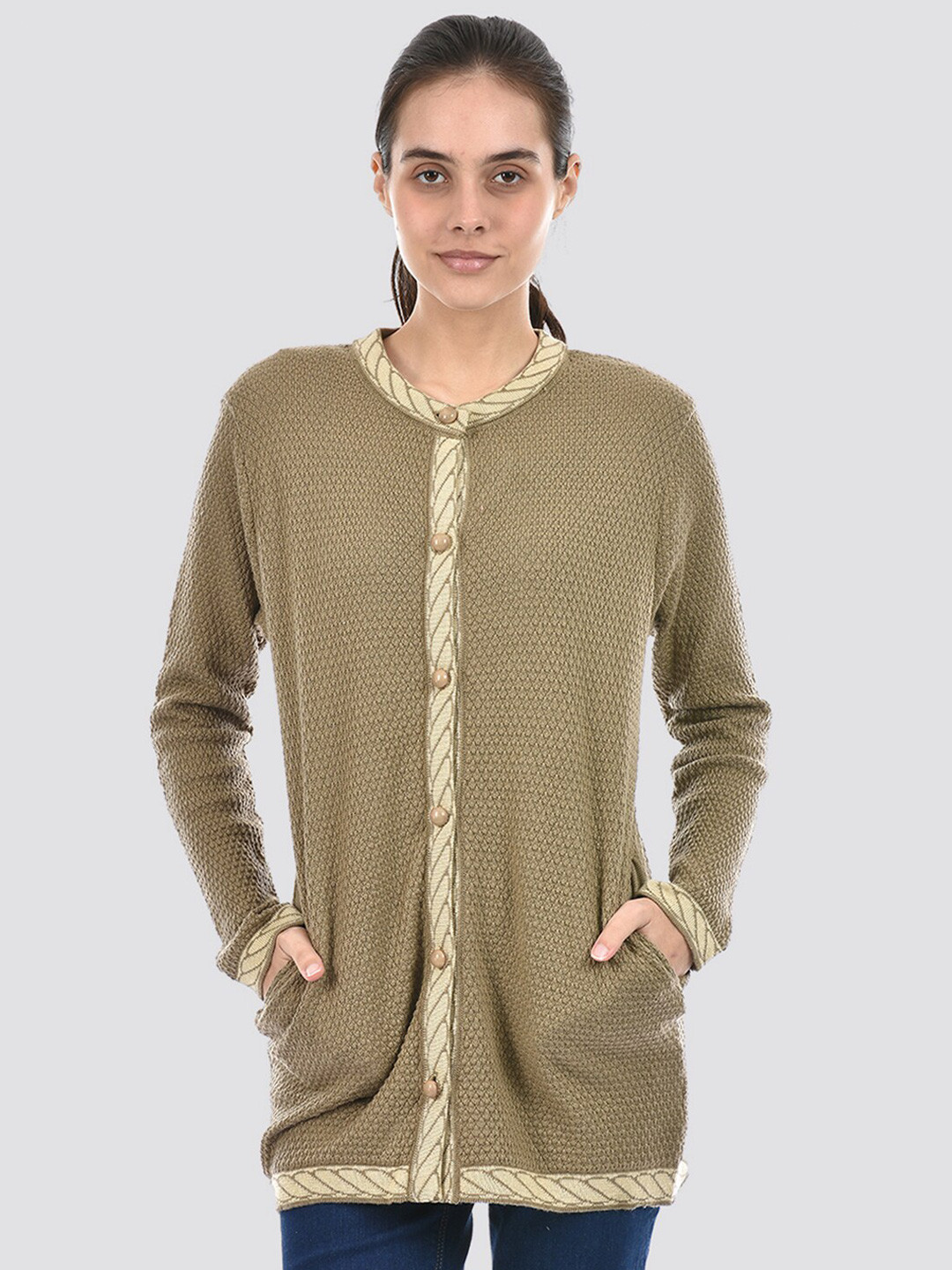 American Eye Ribbed Self Design Acrylic Longline Cardigan