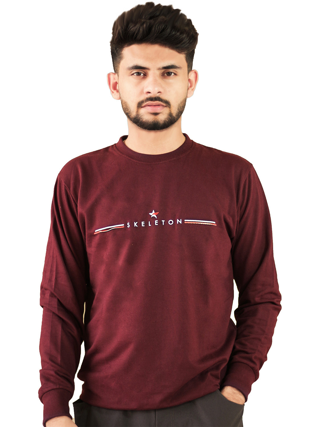 BLUEFICUS Typography Printed Pure Cotton Pullover