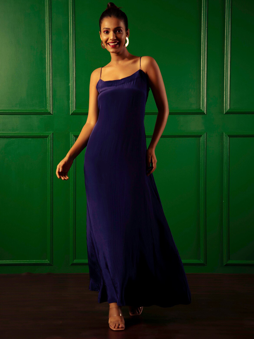 Urban Sundari Blue Crepe Fit Flare Maxi Dress