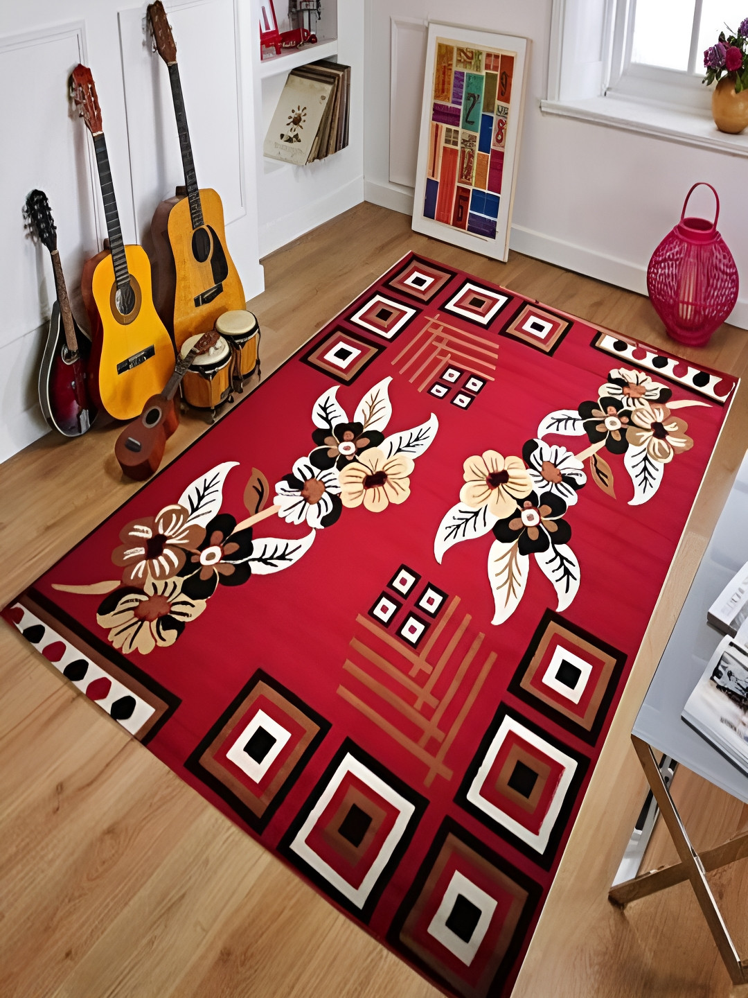 Samjeeda Handloom carpets Red Geometric Carpet