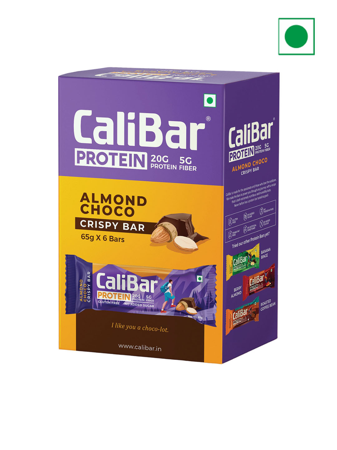 CaliBar Pack of 6 Protein Bar - Almond Choco Crispy Protein Bar- 20g