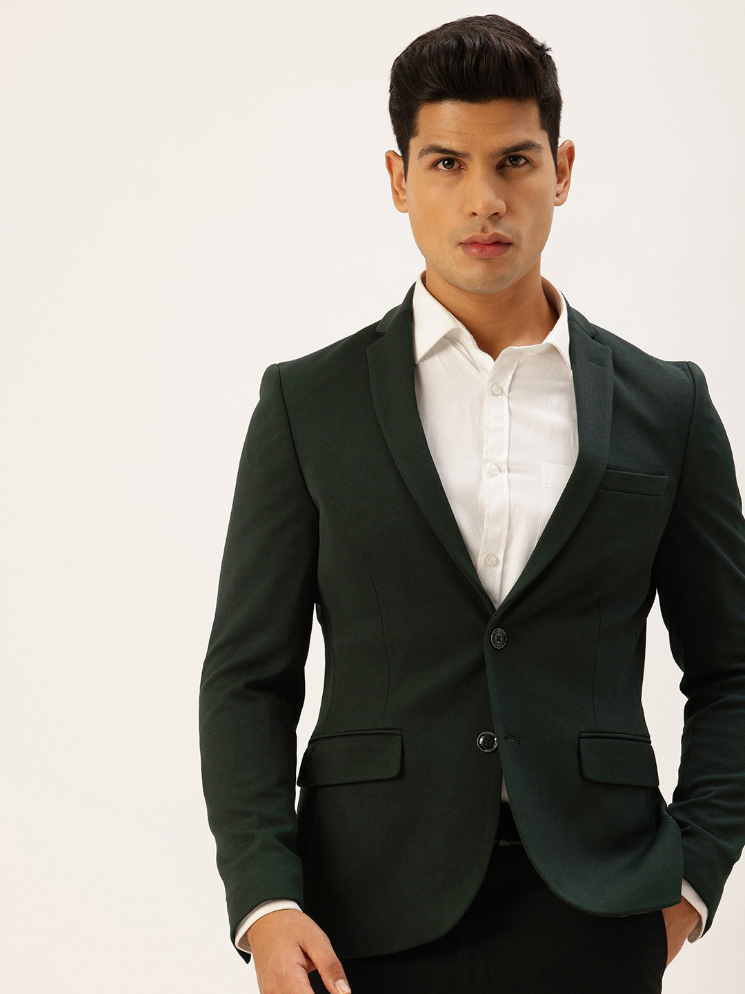 Peter England Notched Lapel Single Breasted Self Design Neo Slim Fit Formal Blazer