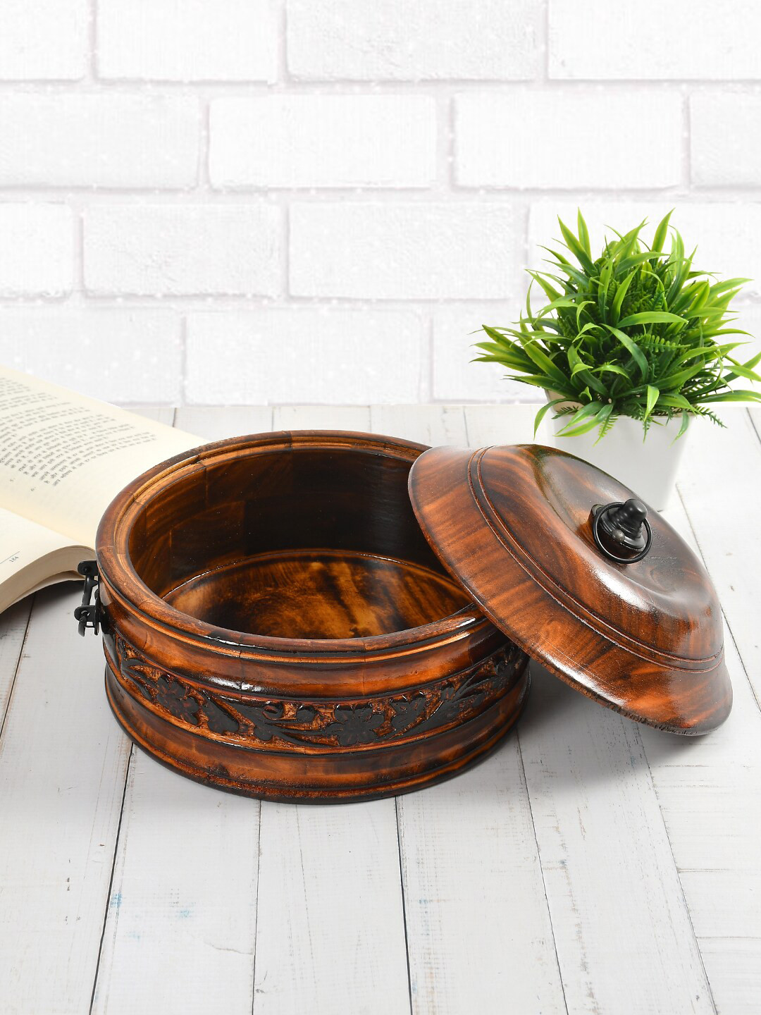 Clio'S Heritage Store Brown Floral Wood Hand-Painted Clip-On Box Container Set