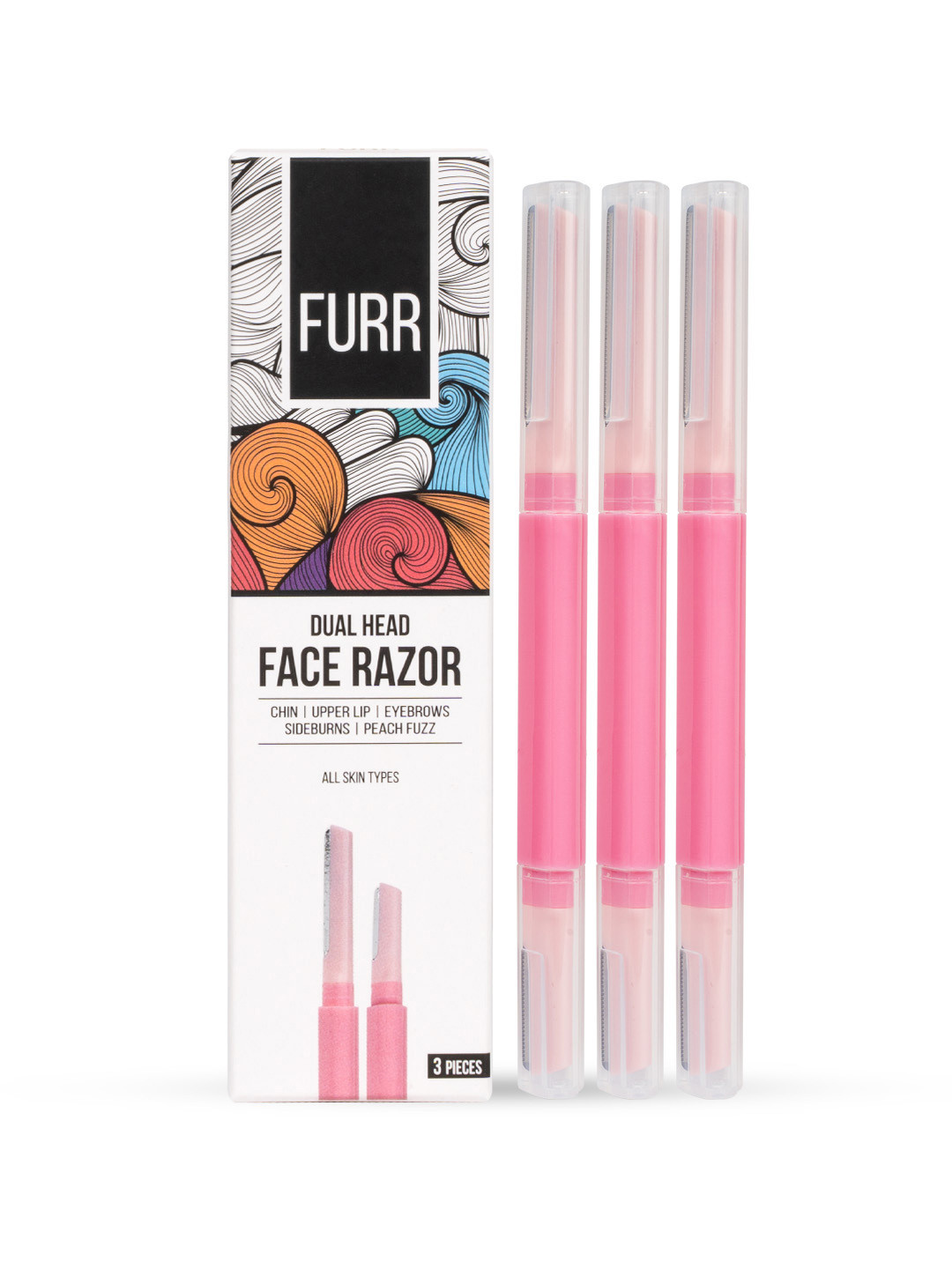 FURR Women 3Pcs Dual Head Reusable Face & Eyebrow Razor - Pink