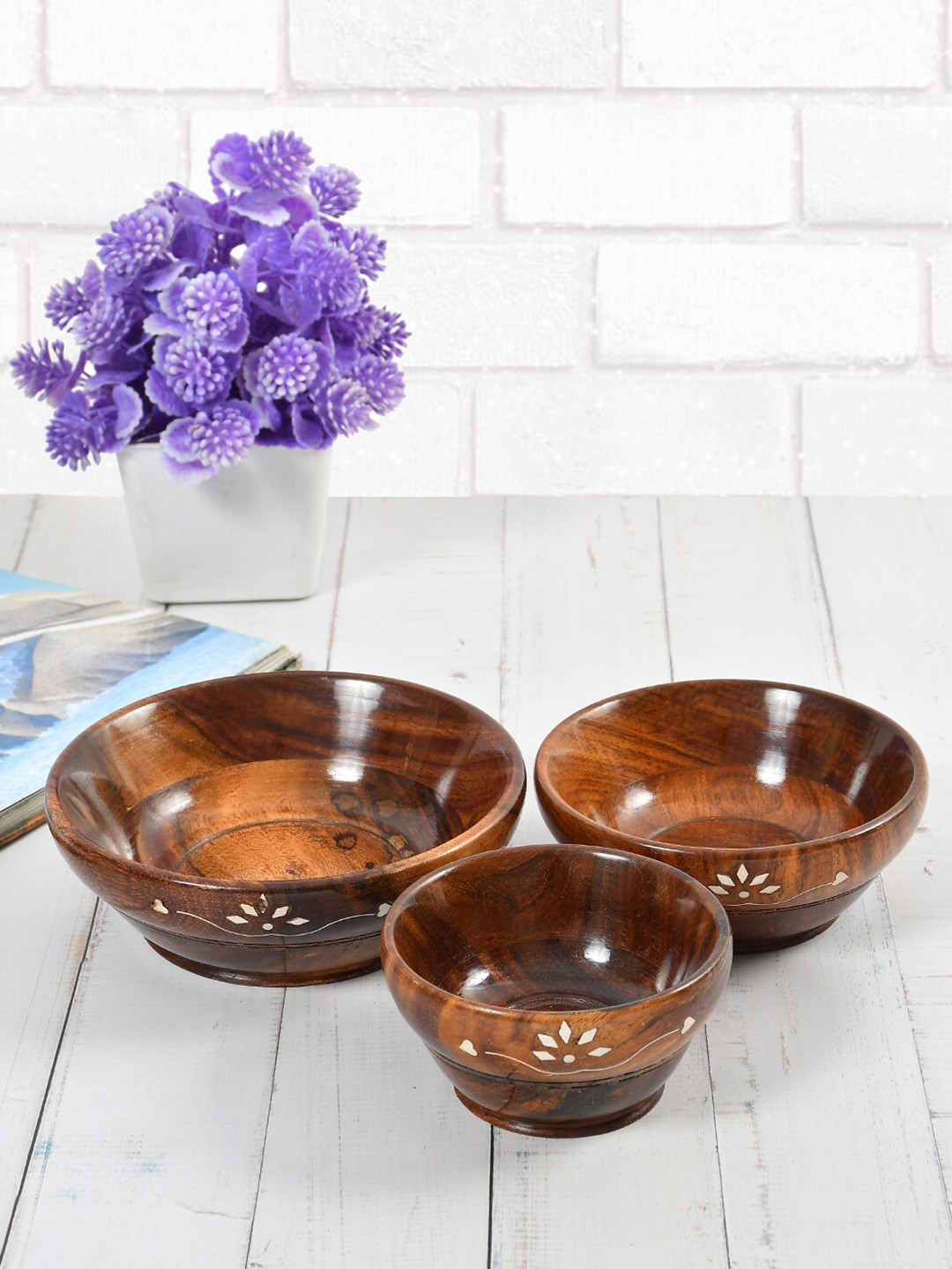 CLIO'S HERITAGE STORE Brown 3 Pieces Wooden Bowls