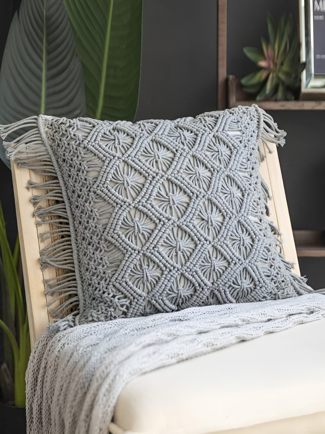 Textile and Beyond Grey Cotton Square Cushion Covers