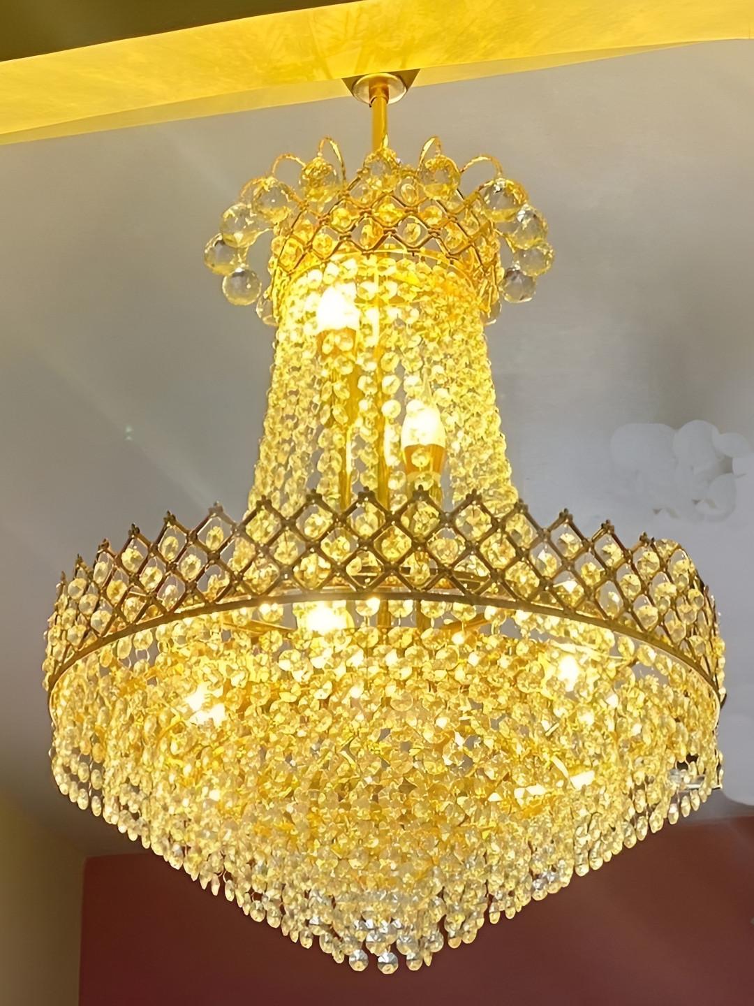 SHRI MAHAL ANTIQUES Gold Toned Crystal Jhumar Ceiling Lamp