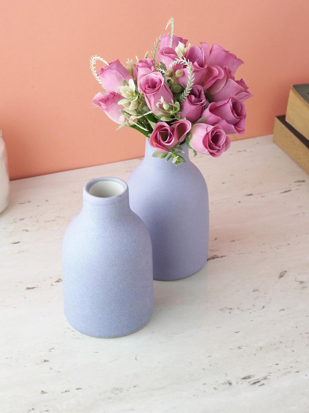 The Decor Mart 2 Pieces Blue Ceramic Flower Vases