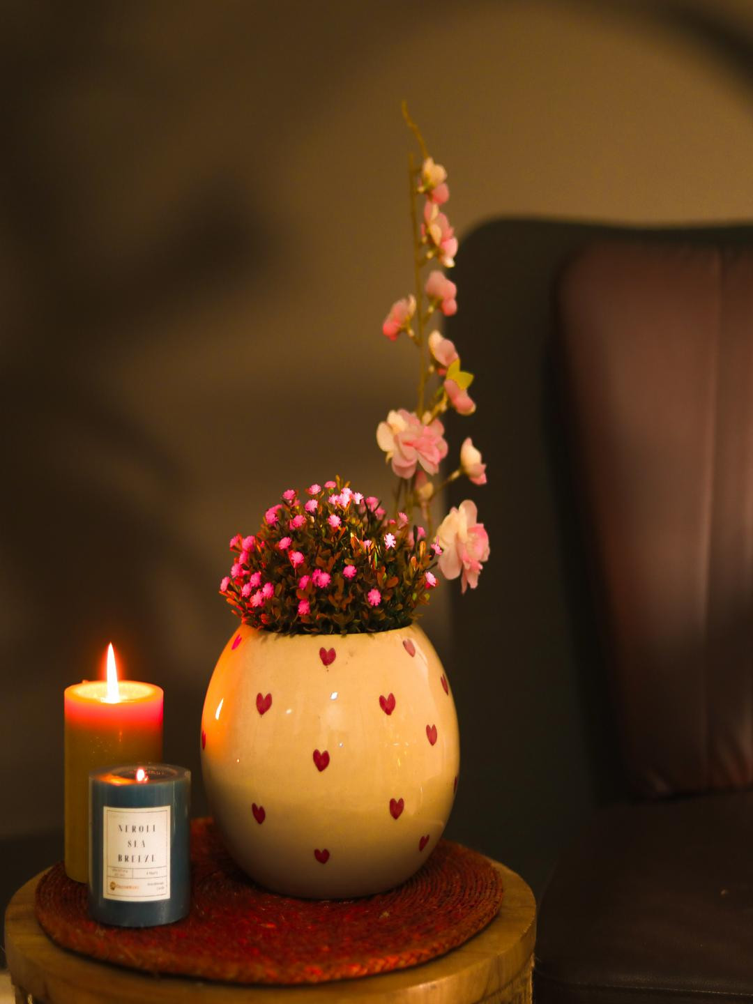 The Decor Mart Beige & Pink Heart Printed Ceramic Flower Vases