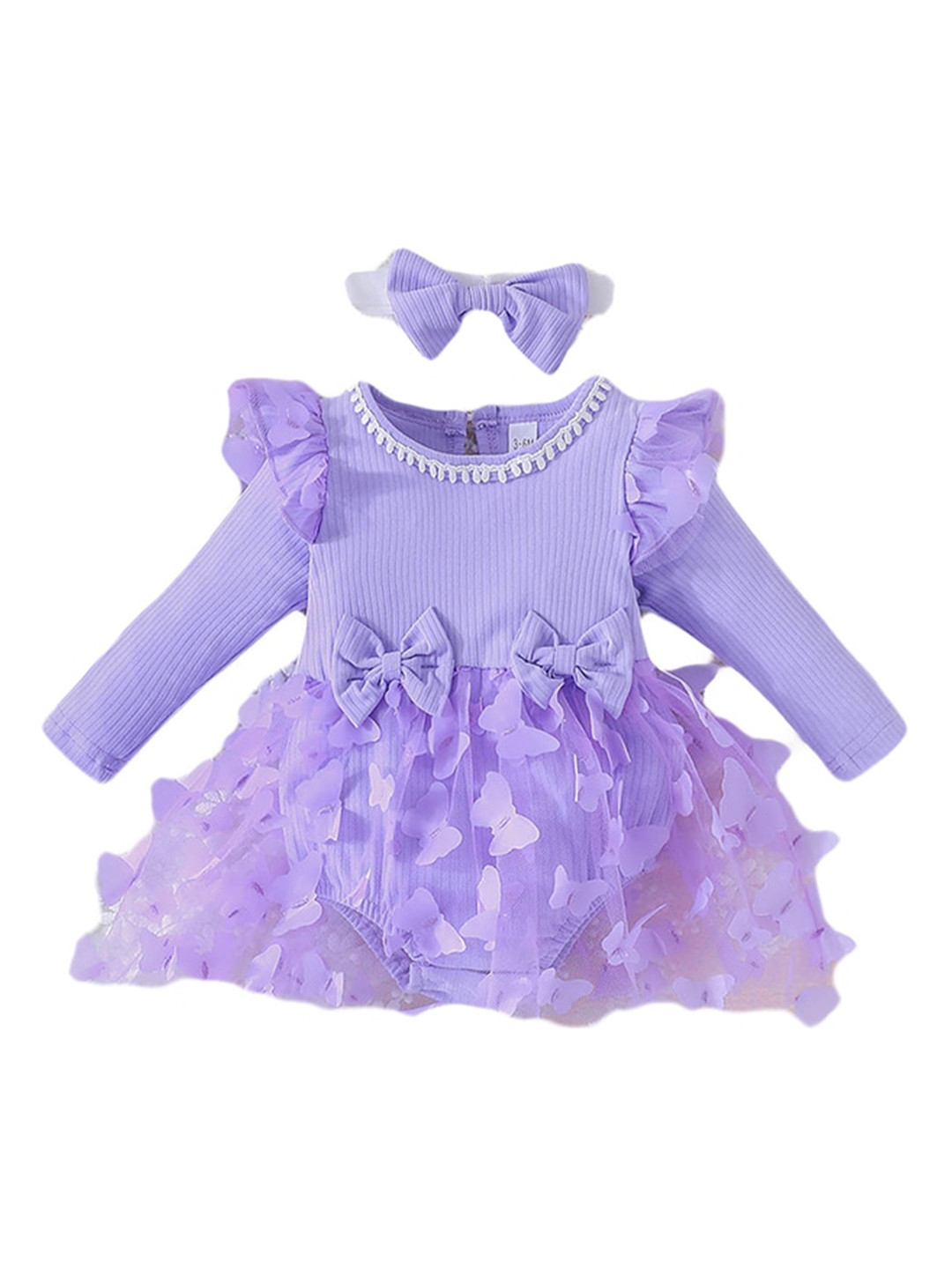 StyleCast Purple Infant Girls Embellished Ruffle Detail Balloon Dress With Neck Belt