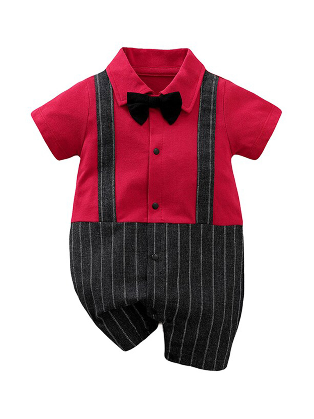 StyleCast Infant Boys Red & Black Striped Pure Cotton Rompers