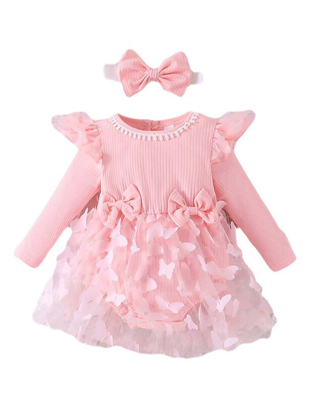 StyleCast Girls Pink Butterfly Designed Flutter Sleeves Fit & Flare Dress With Headband