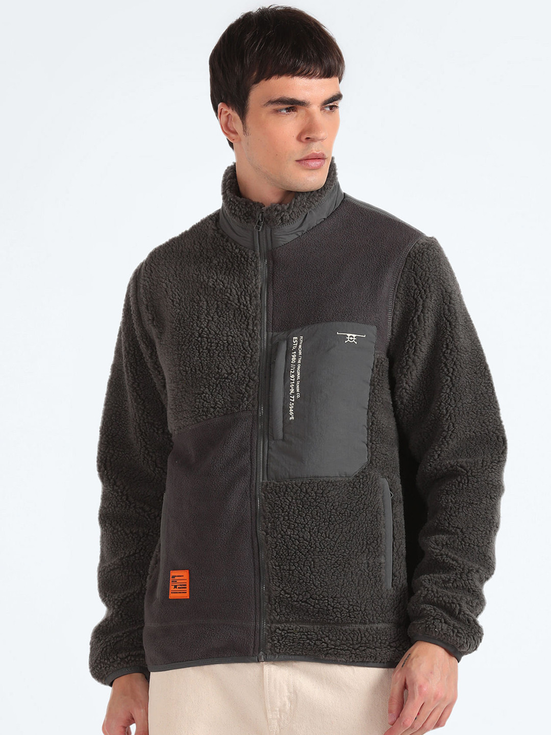 Flying Machine Mock Collar Faux Fur Trim Detail Bomber Jacket