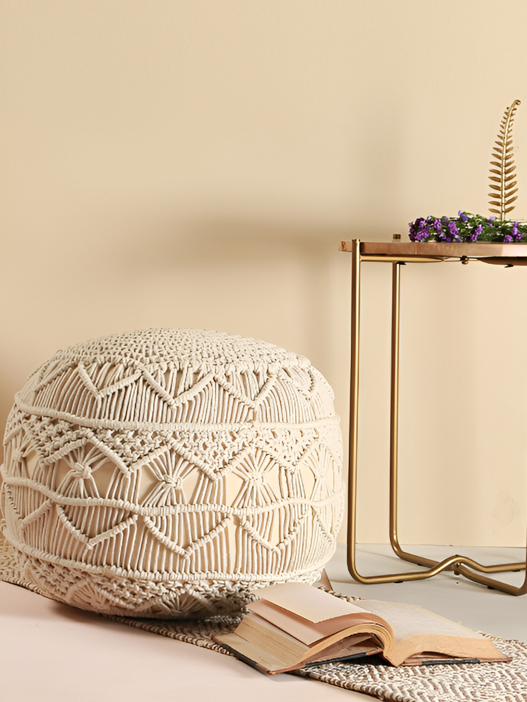 Manor House White Embroidered Ottomans