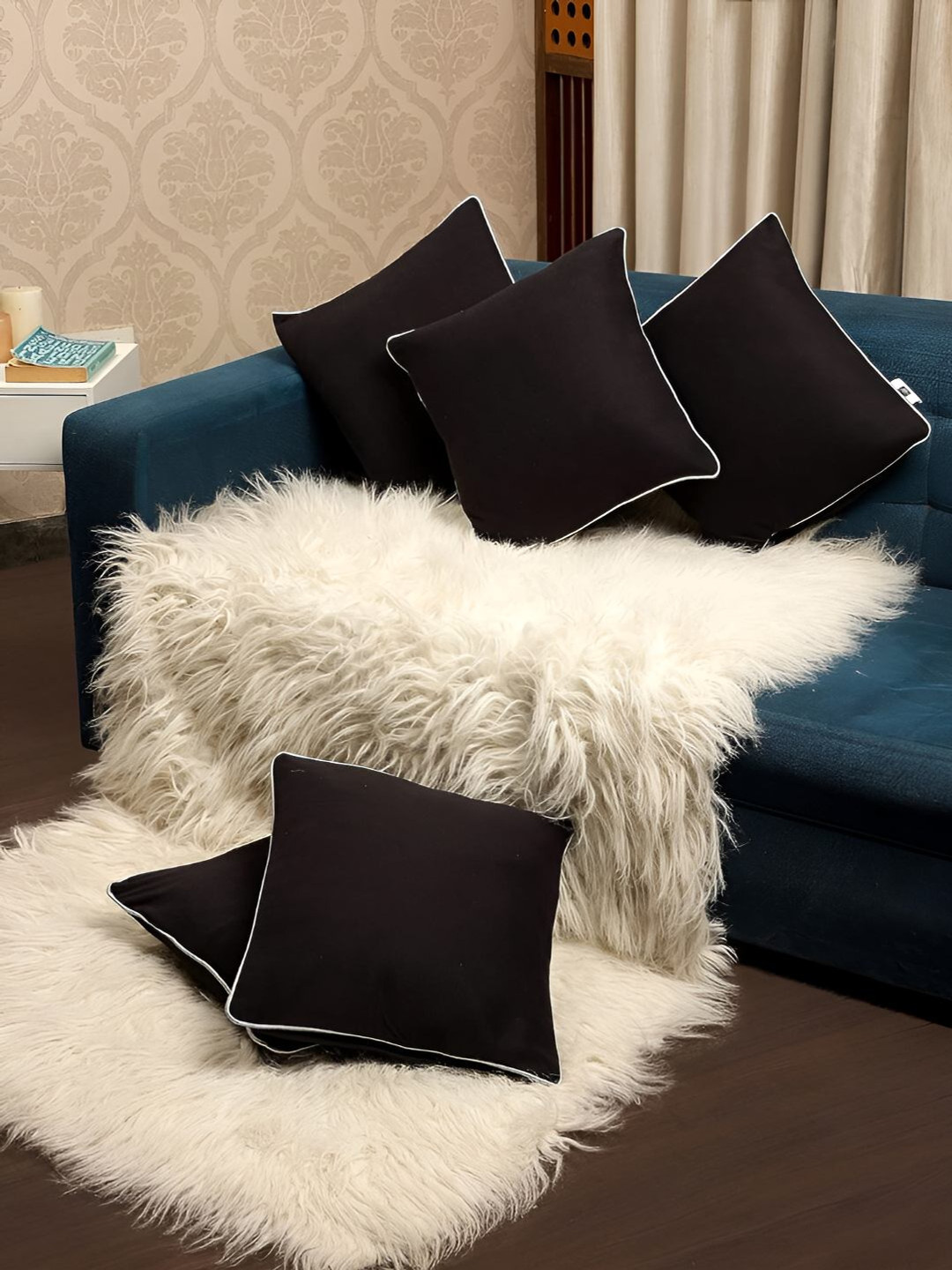 Stuff N' Fluff Black 5 Pieces Square Cushion Covers